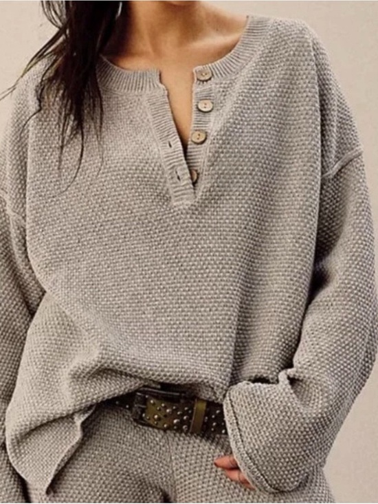 Free People Sweaters - Free People Beach Button-Front Scoop Henley Hailee Sweater in Heather Gray
